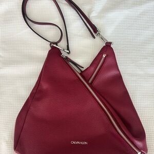 Calvin Klein Geo Rocky Road Vegan Letter Merlot Hobo Bag